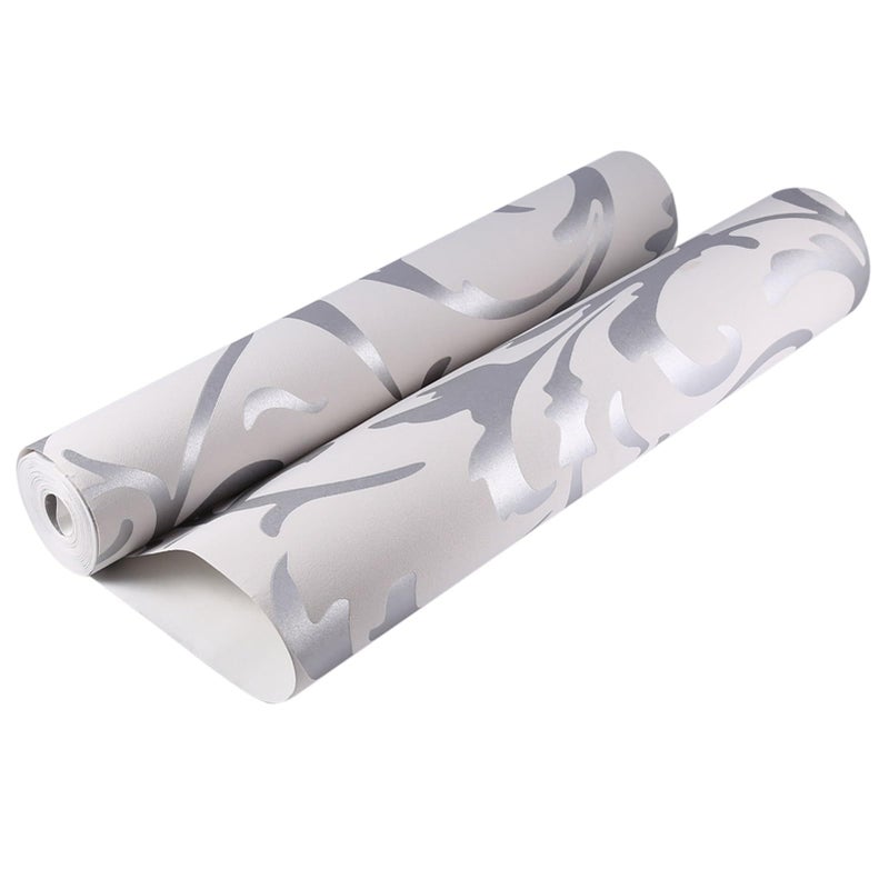Cocoarm Retro Wallpaper, Wallpaper Cream and Sparkle Waterproof 3D Embossed Wallpaper Roll Glitter Effect 10M Living Room, Leaf Pattern Glitter Wallpaper Grey Wallpaper Bedroom - Image 1