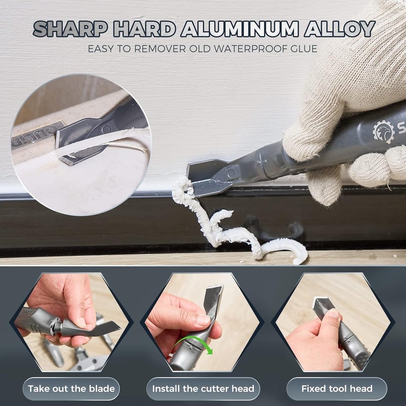 Saker Caulking Tool Kit-Aluminum 4 in 1 Sealant Finishing Tool Grout Remove Scraper Caulk Remover Glass Glue Angle Scraper for Bathroom,Kitchen,Floor,Window,Sink Joint,Frames Seal Silver - Image 3