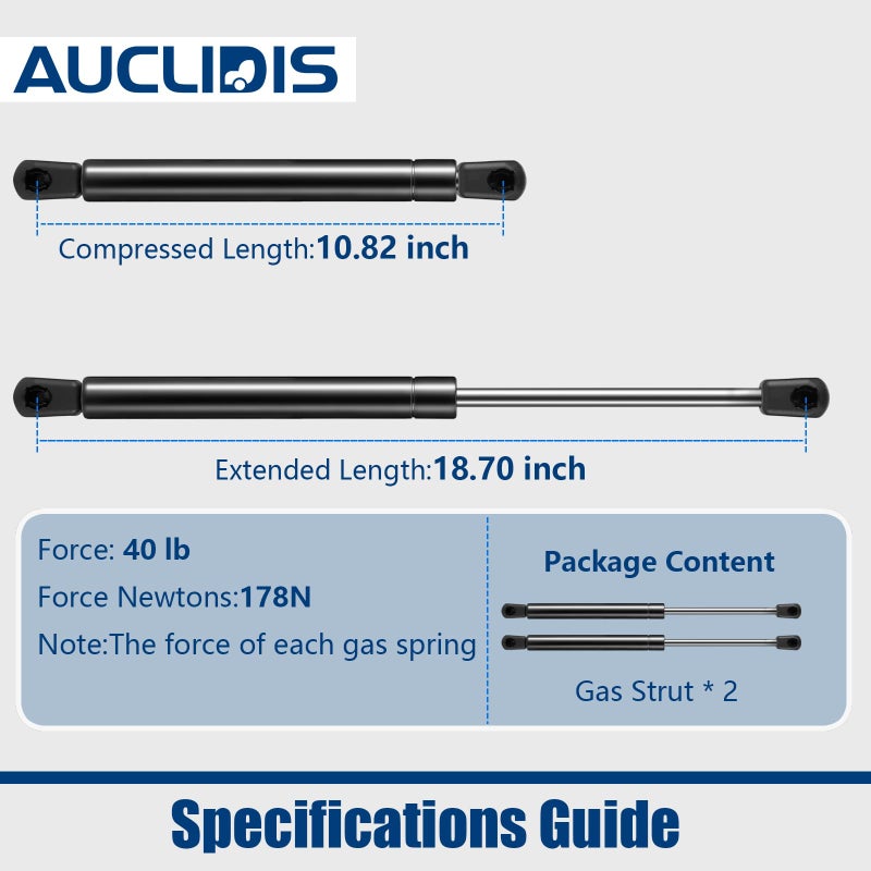 AUCLIDIS C16-20651 C16-33313 18 inch 40lb/178N Gas Strut Shock Spring Lift Support for Leer Camper Shell Truck Topper Cap Canopy Door Windows Toolbox Snugtop Replacement Parts, C1620651, Set of 2 by AUCLIDIS - Image 3