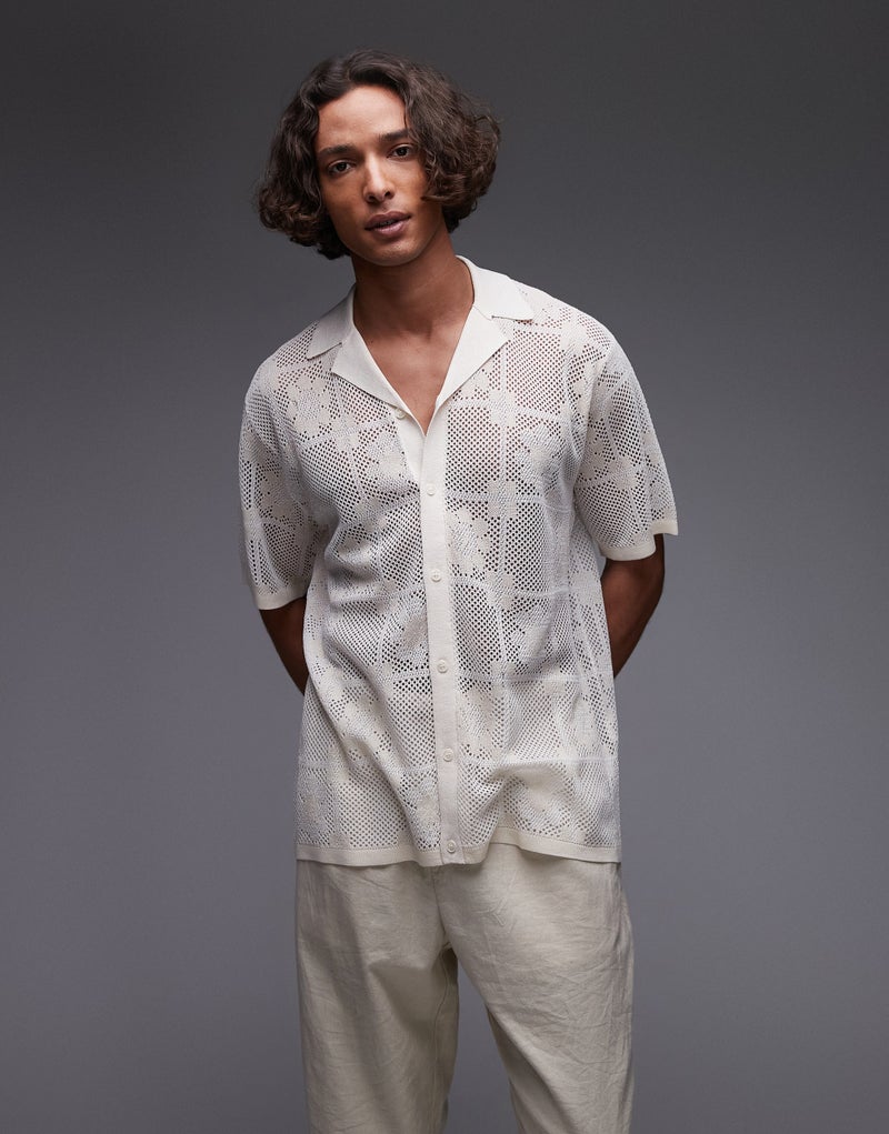 TOPMAN Relaxed Mixed Floral Pattern Crochet Revere - Image 1