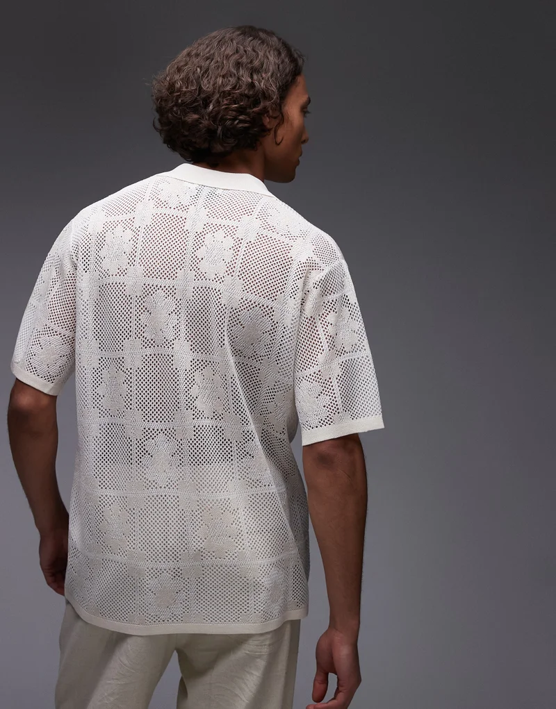 TOPMAN Relaxed Mixed Floral Pattern Crochet Revere