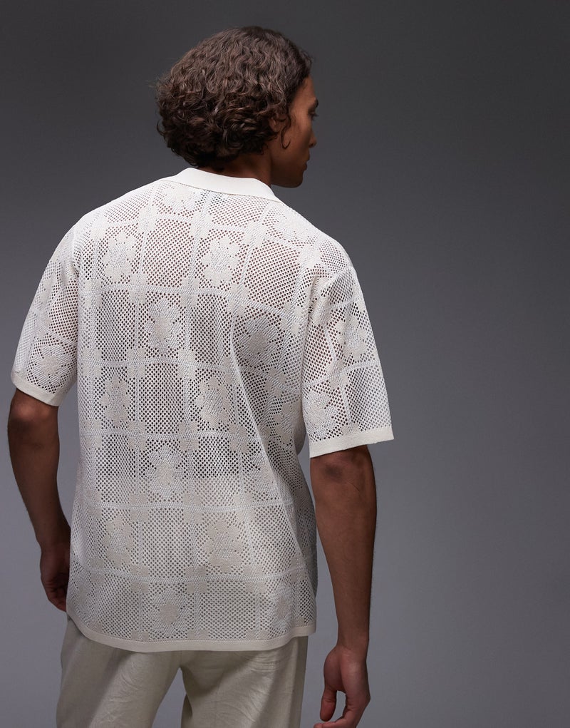 TOPMAN Relaxed Mixed Floral Pattern Crochet Revere - Image 2