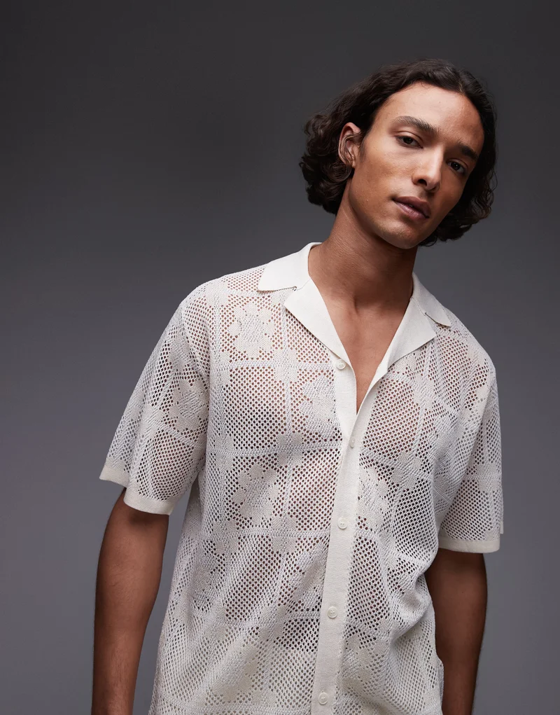 TOPMAN Relaxed Mixed Floral Pattern Crochet Revere