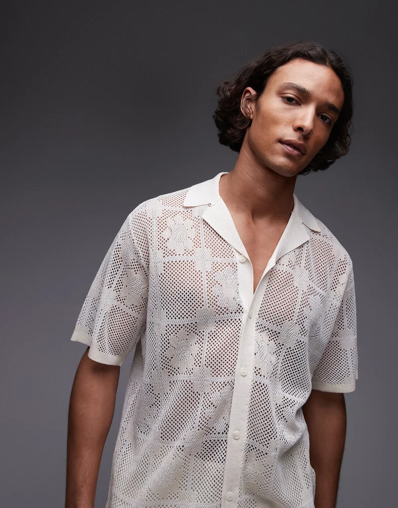 توب مان كروشيه بنقش زهري مختلط مريح