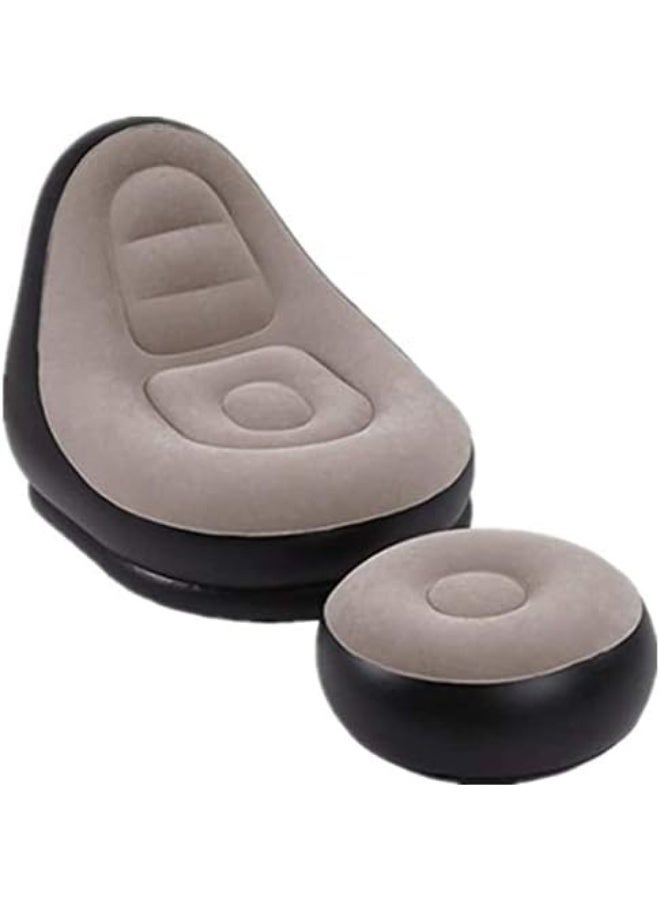 ديكور هيلز أريكة قابلة للنفخ من ديكورهيلز مع مسند للقدمين، لون بيج، كرسي استرخاء هوائي محمول مع مسند للقدمين، أريكة هوائية مقاومة للماء للاستخدام في غرفة المعيشة أو غرفة النوم أو في الهواء الطلق - Image 2