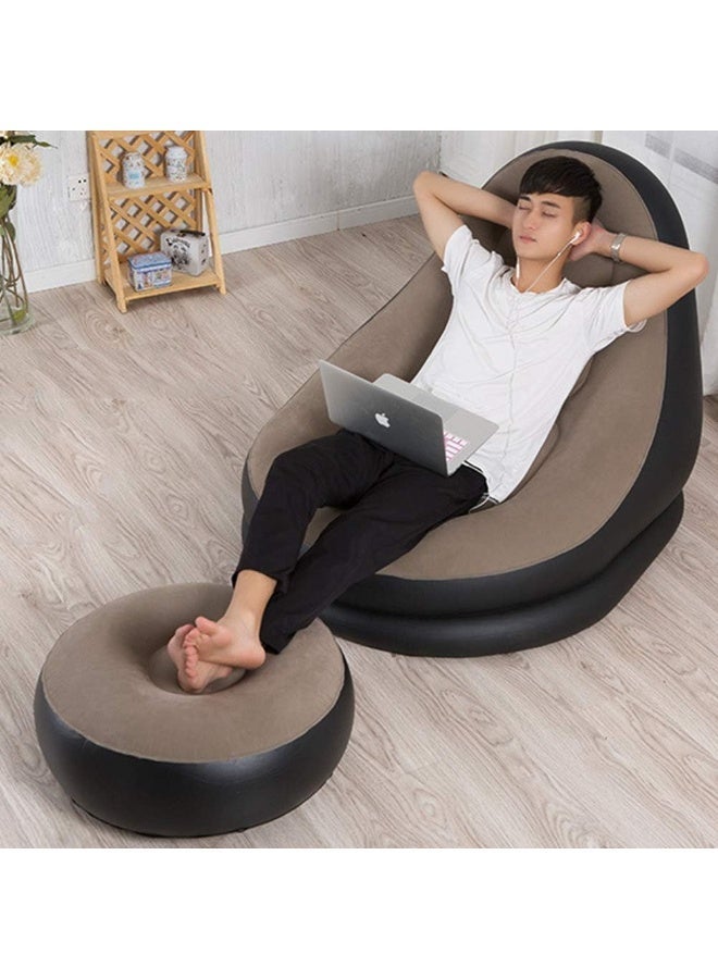 ديكور هيلز أريكة قابلة للنفخ من ديكورهيلز مع مسند للقدمين، لون بيج، كرسي استرخاء هوائي محمول مع مسند للقدمين، أريكة هوائية مقاومة للماء للاستخدام في غرفة المعيشة أو غرفة النوم أو في الهواء الطلق - Image 1