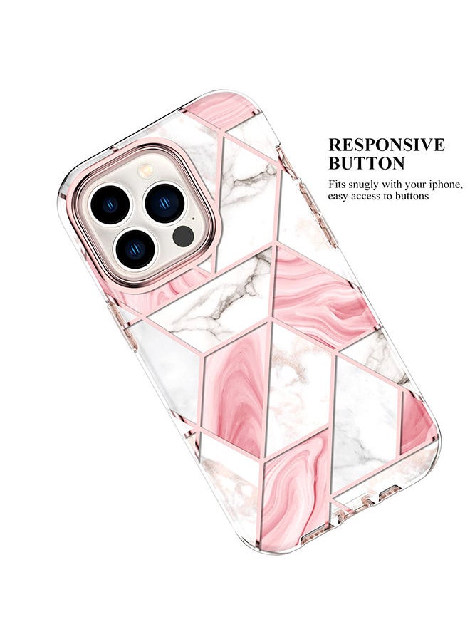 O Ozone - Marble Bundle for iPhone 14 Pro Max Case & Airpods Pro 2 Case/Airpods Pro 2nd Generation Case Full-Body Smooth Gloss Finish Marble Shockproof Bumper Stylish Cover for Women Girls (Pink) - Image 1