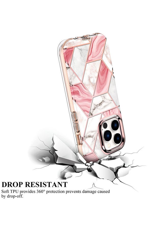 O Ozone - Marble Bundle for iPhone 14 Pro Max Case & Airpods Pro 2 Case/Airpods Pro 2nd Generation Case Full-Body Smooth Gloss Finish Marble Shockproof Bumper Stylish Cover for Women Girls (Pink) - Image 1