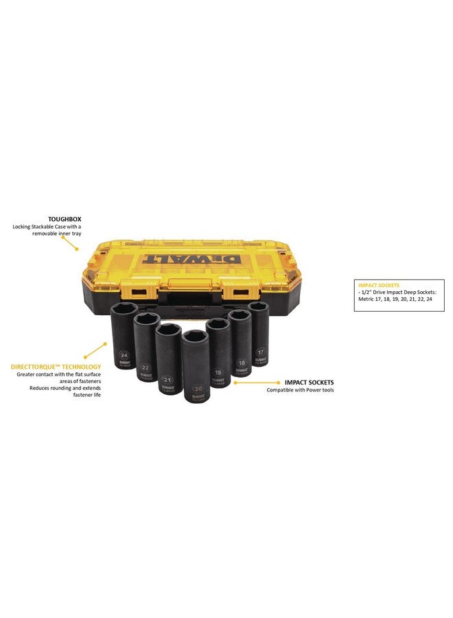 طقم مقابس DEWALT DWMT74737-0 ذات التأثير العميق، مقاس 1/2 بوصة، 7 قطع