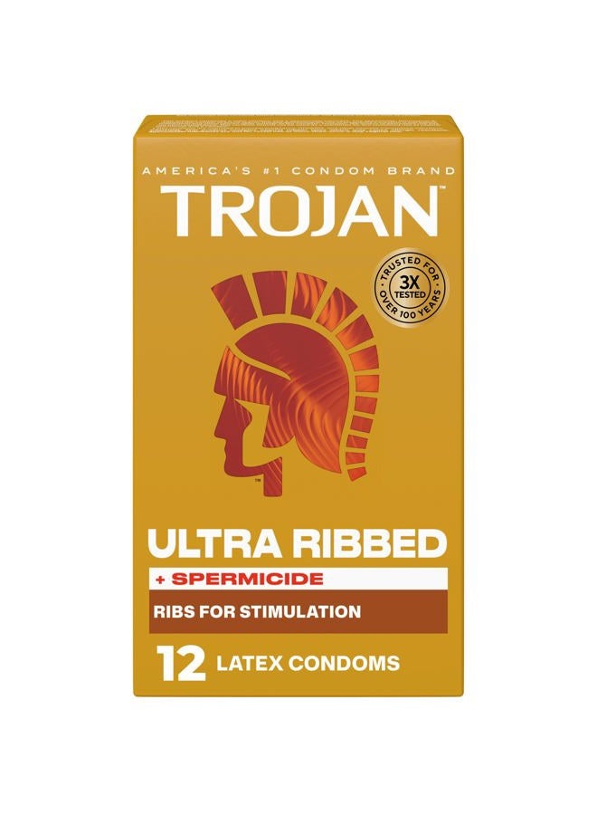 Trojan Stimulations Ultra Ribbed icidal Lubricated Condoms, 12 Count - Image 1