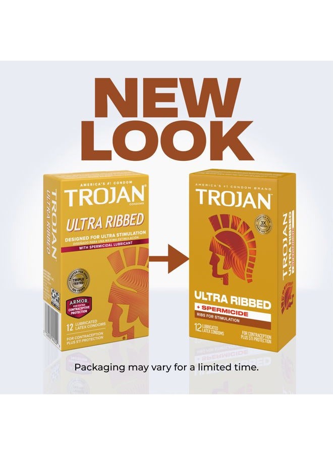 Trojan Stimulations Ultra Ribbed icidal Lubricated Condoms, 12 Count - Image 2