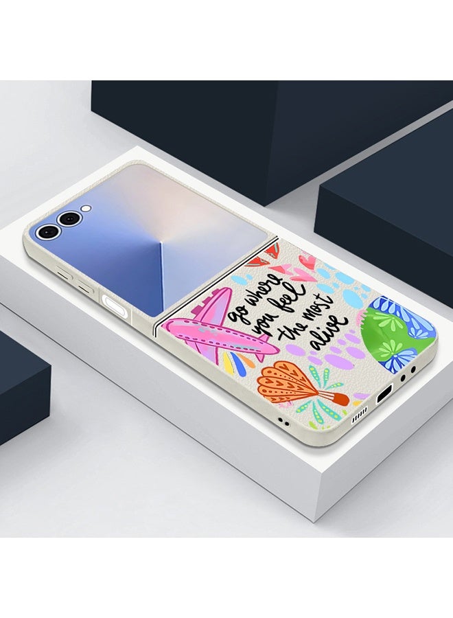 Wffo Compatible with Samsung Galaxy Z Flip 7 Case [Compatible with MagSafe] - Leather Texture Phone Case - Cartoon Airplane Pattern Phone Case - Personalized Graffiti Phone Case - Magnetic Phone Case - TPU Shockproof Protective Case - White - Image 5