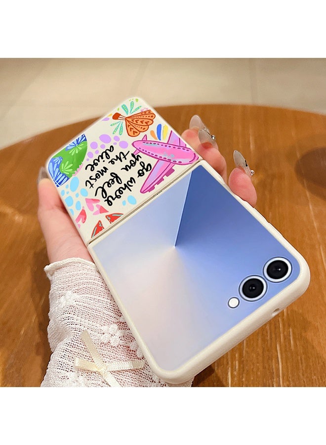Wffo Compatible with Samsung Galaxy Z Flip 7 Case [Compatible with MagSafe] - Leather Texture Phone Case - Cartoon Airplane Pattern Phone Case - Personalized Graffiti Phone Case - Magnetic Phone Case - TPU Shockproof Protective Case - White - Image 2