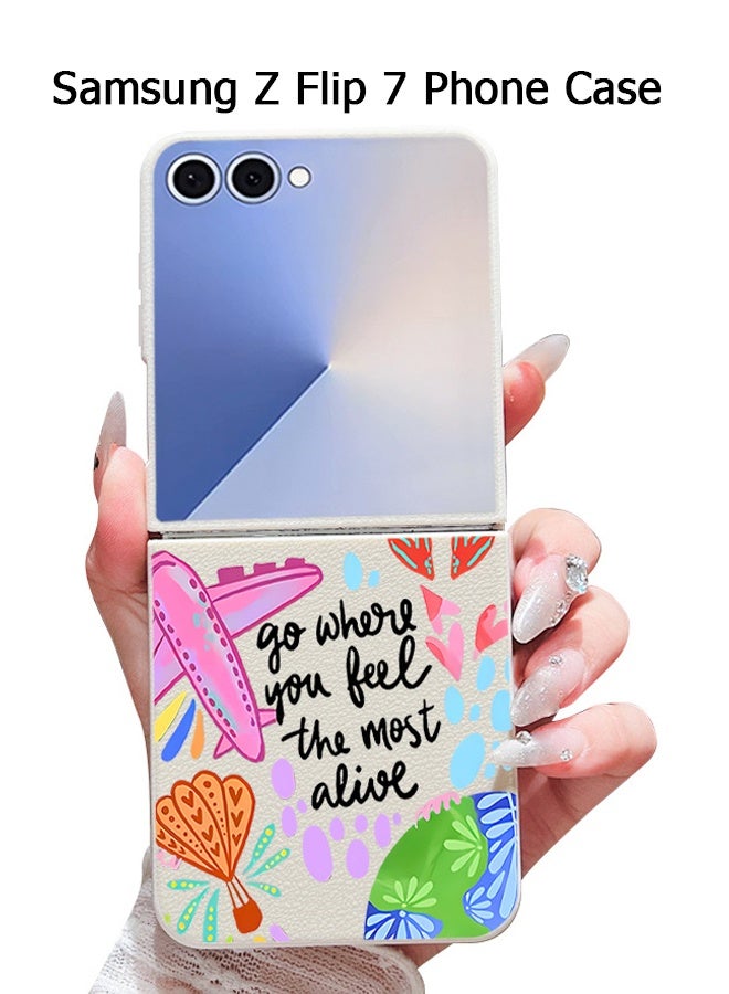 Wffo Compatible with Samsung Galaxy Z Flip 7 Case [Compatible with MagSafe] - Leather Texture Phone Case - Cartoon Airplane Pattern Phone Case - Personalized Graffiti Phone Case - Magnetic Phone Case - TPU Shockproof Protective Case - White - Image 1