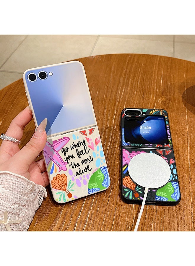 Wffo Compatible with Samsung Galaxy Z Flip 7 Case [Compatible with MagSafe] - Leather Texture Phone Case - Cartoon Airplane Pattern Phone Case - Personalized Graffiti Phone Case - Magnetic Phone Case - TPU Shockproof Protective Case - White - Image 3
