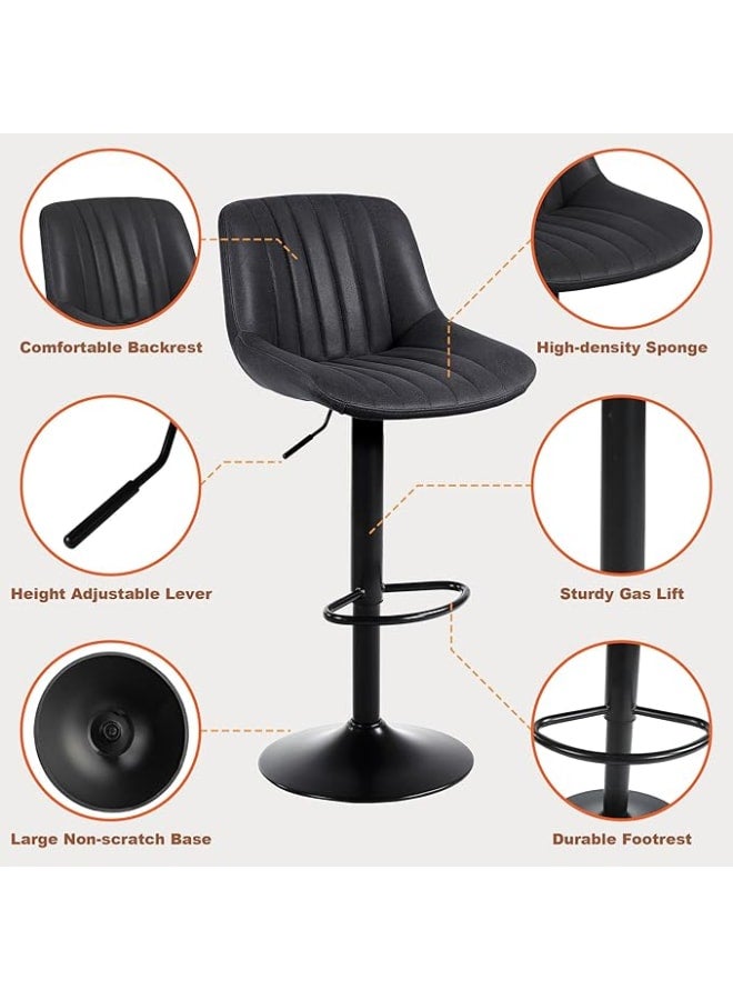 Markero Group Modern Swivel Bar Stool – Adjustable Counter Height with Backrest, Black PU Leather Finish - Image 4