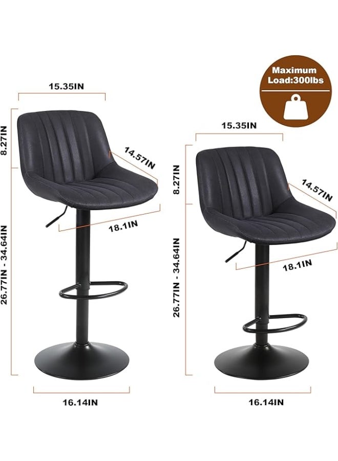 Markero Group Modern Swivel Bar Stool – Adjustable Counter Height with Backrest, Black PU Leather Finish - Image 2