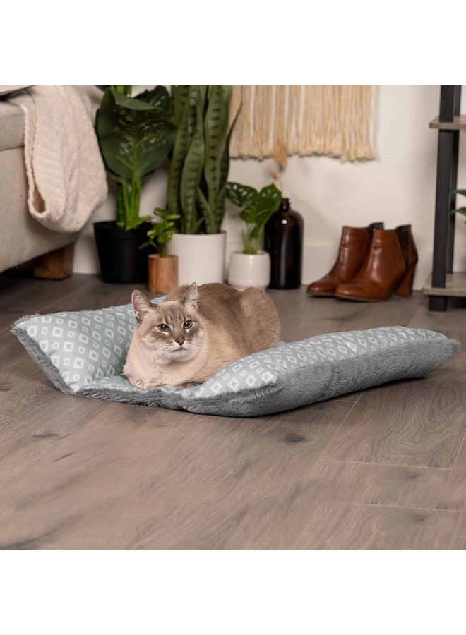 سرير قطط من فورهافن للقطط المنزلية، قابل للغسل مع وسائد قابلة للإزالة، للحيوانات الأليفة التي يصل وزنها إلى 18 رطلاً - سجادة لوف مطبوعة بنقشة ألماس - رمادي، كبير - Image 3