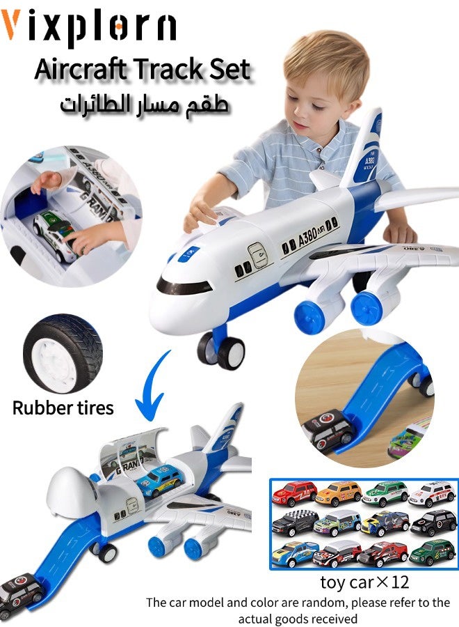 فيكسبلورن مركبات مصبوبة بالقالب طائرة مسار لعبة أطفال، طائرة تخزين محاكاة للأطفال، طائرة لعبة طائرة اثنين في واحد، تأتي مع 12 سيارة لعبة، مناسبة كهدية للأطفال من سن 3 سنوات فأكثر. - Image 1