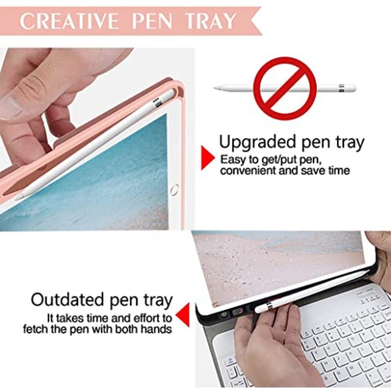 حافظة لوحة مفاتيح iPad لجهاز iPad 10.2 الجيل التاسع/الثامن/السابع وiPad Pro/Air 10.5، حامل قلم Apple مدمج، لوحة مفاتيح بلوتوث بإضاءة خلفية، خاصية النوم/الاستيقاظ التلقائي، ألومنيوم ذهبي وردي - Image 3