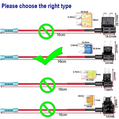 Gebildet جبيلدت 6 قطع 12 فولت 24 فولت صغيرة إضافة دائرة فيوز تاب مع أطراف انكماش حراري، حامل فيوز صغير بليد مع مجموعة أسلاك، 6 قطع فيوز (5A/10A/15A) ومزيل فيوز - Image 3
