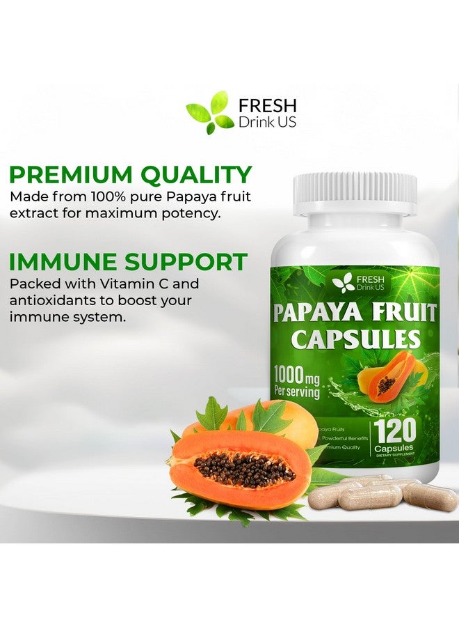 FRESHDRINKUS, 120 Papaya Fruit Extract Capsules| Papain Enzyme| 100% from Natural Papaya Fruit Extract| 500mg per Capsule| 1,000mg per Serving| 60 Days Supply| Vegan Capsulesc Non-GMO, Gluten-Free - Image 2