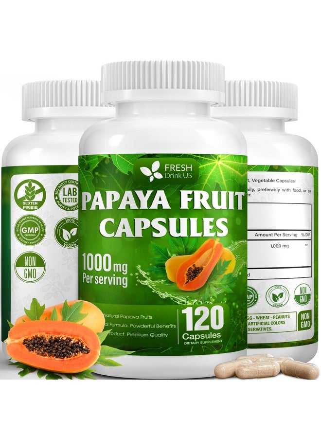 FRESHDRINKUS, 120 Papaya Fruit Extract Capsules| Papain Enzyme| 100% from Natural Papaya Fruit Extract| 500mg per Capsule| 1,000mg per Serving| 60 Days Supply| Vegan Capsulesc Non-GMO, Gluten-Free - Image 1