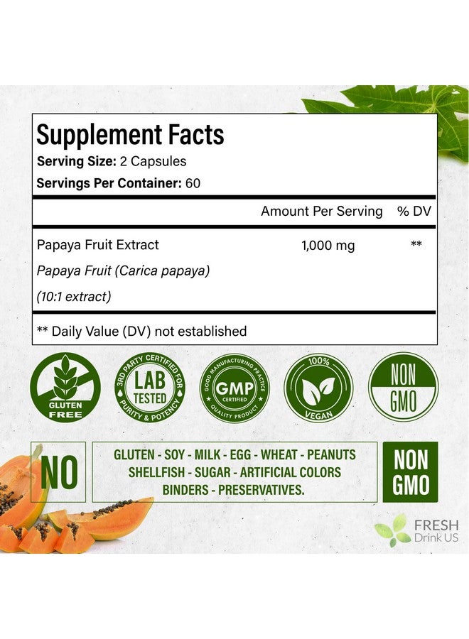 FRESHDRINKUS, 120 Papaya Fruit Extract Capsules| Papain Enzyme| 100% from Natural Papaya Fruit Extract| 500mg per Capsule| 1,000mg per Serving| 60 Days Supply| Vegan Capsulesc Non-GMO, Gluten-Free - Image 3