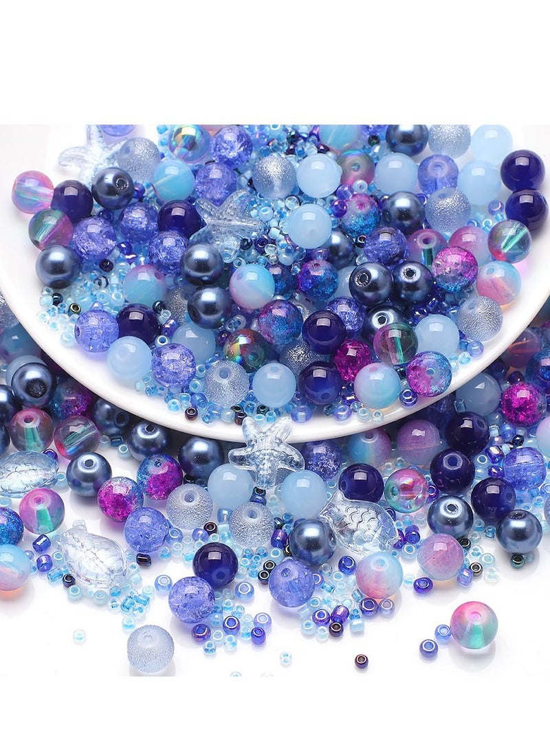 5 Pack 8MM DIY Glass Beads with millet beads and 14MM Starfish Shaped Beads Kit Mixed Colors For Jewelry Bracelet Necklace And Art Craft