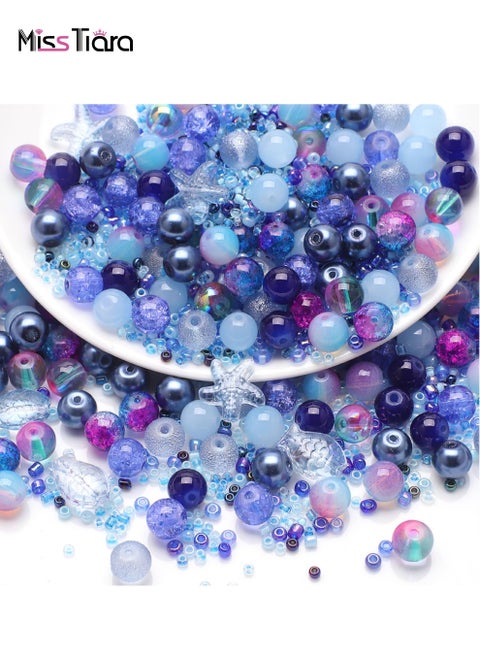 5 Pack 8MM DIY Glass Beads with millet beads and 14MM Starfish Shaped Beads Kit Mixed Colors For Jewelry Bracelet Necklace And Art Craft