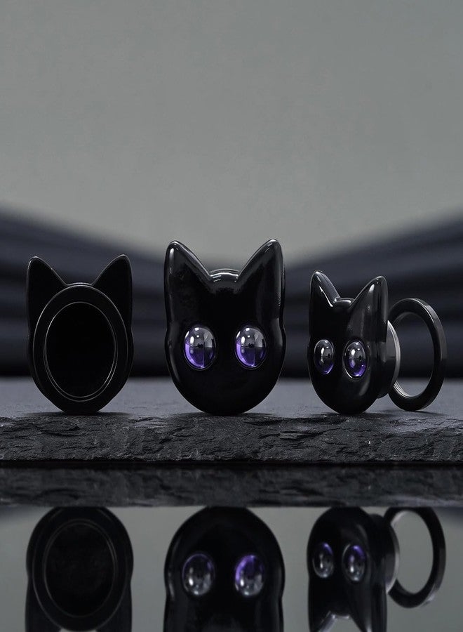 COOEAR Black Cat Ear Gauges, Unique Cartoon Ear Plugs, Stainless Steel Ear Tunnels 5/8"(16mm). - Image 5