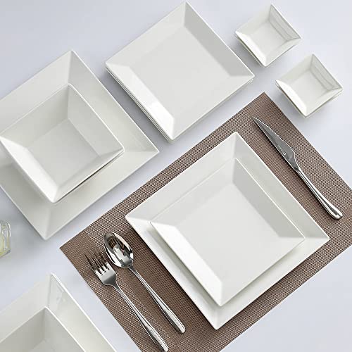 Porlien 16-Piece Classic Square Dinnerware Set for 4-Square Dinner Plates, Dessert Plates, Bowls & Dipping Saucers, Off White Dishes for 4 - Image 4