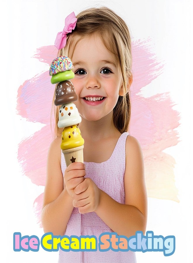 medoga Wooden Ice Cream Truck Toy Play Set with Ice Cream Toy Pretend Play Food Truck Play Kitchen Accessories with Ice Lolly & Shovel & Menu Wooden Toy Gift for 3 4 5 6 7 8 Year Old Girls Boys - Image 4