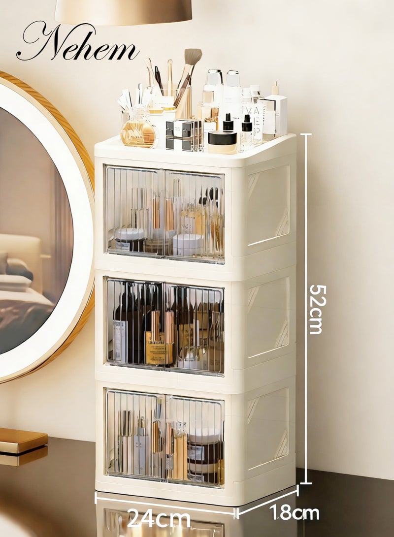 nehem Foldable Makeup small organizer & Perfume Organizer - Large Capacity Home Pharmacy Storage Box, Dust-Proof Desktop Organizer for Lipstick, Masks, Jewelry | Space-Saving Cosmetic & Accessories Holder - Image 1