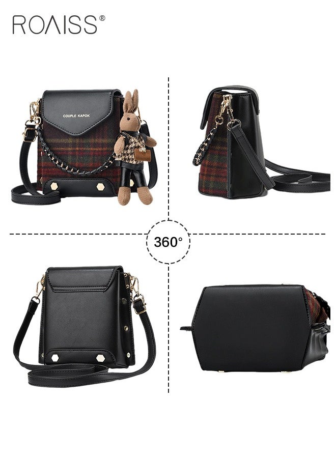roaiss - Stitched Plaid Small Square Bag Women'S Fashion Versatile Crossbody Bag Pu Leather Plaid Woolen Spliced Adjustable Shoulder Strap Shoulder Bag - Image 1