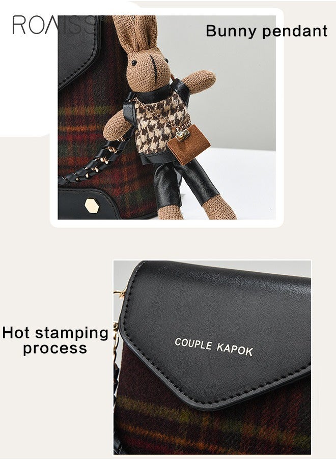 roaiss - Stitched Plaid Small Square Bag Women'S Fashion Versatile Crossbody Bag Pu Leather Plaid Woolen Spliced Adjustable Shoulder Strap Shoulder Bag - Image 1