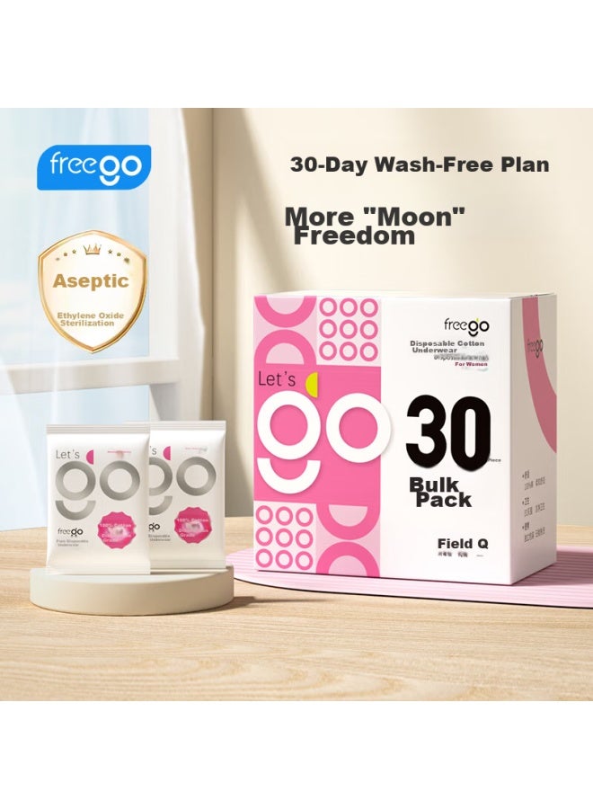 Free Go Freego Disposable Women's Underwear, Pure Cotton, Sterile, For Travel, Business Trips, Menstruation, Pregnant Women, Daily Use, No Washing Required, Large Size, 30 Pieces, 2XL - Image 1