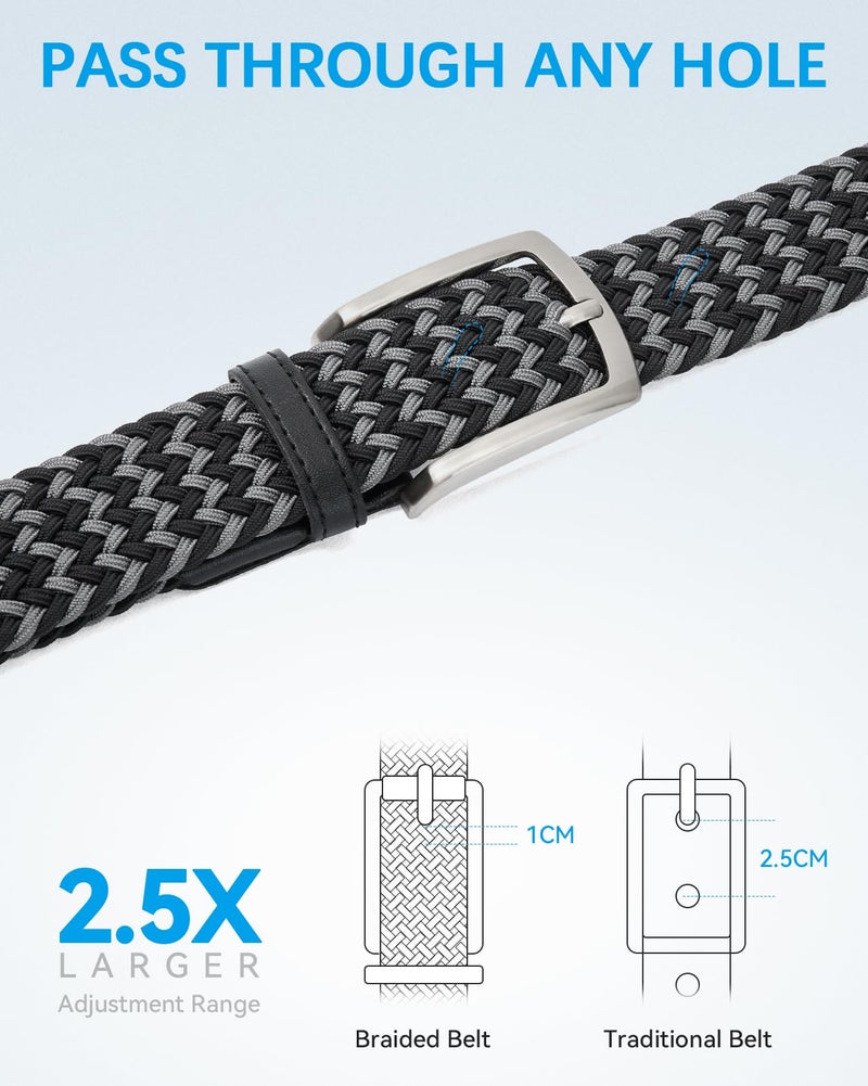 BOSTANTEN Stretch Belts for Men Braided Woven Belts Men 1 3/8", Gift for Golf Pants Casual Shorts Jeans - Image 3