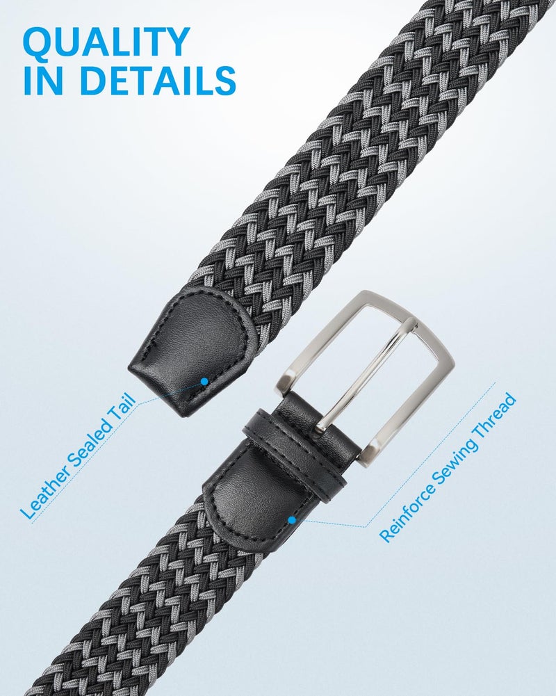 BOSTANTEN Stretch Belts for Men Braided Woven Belts Men 1 3/8", Gift for Golf Pants Casual Shorts Jeans - Image 5