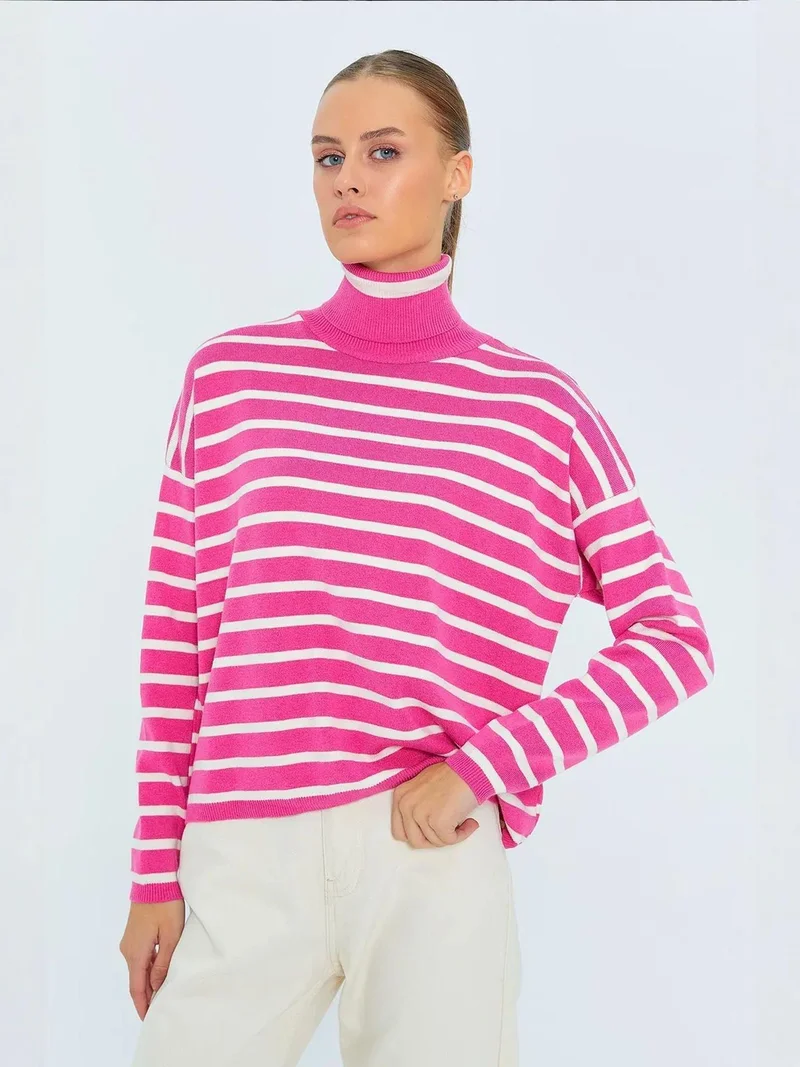 MixRay Mixray Striped Ribbed Turtleneck Sweater