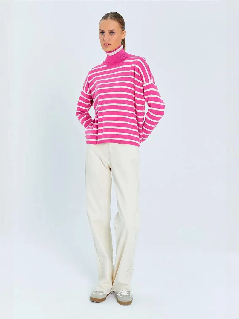 MixRay Mixray Striped Ribbed Turtleneck Sweater