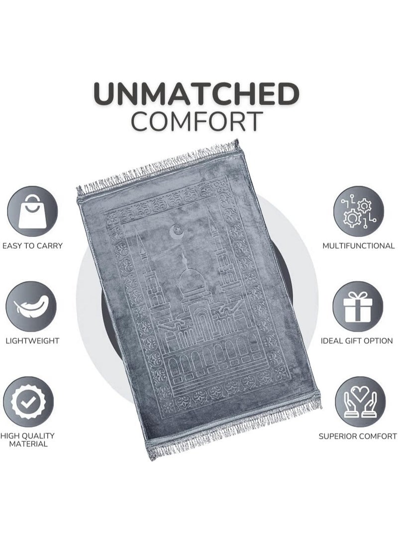 Fabienne Pack of 2 Anti-Slip Islamic Prayer Mats 80x120 cm Premium Comfort & Quality Couple Prayer Rug Set Grey - Image 2