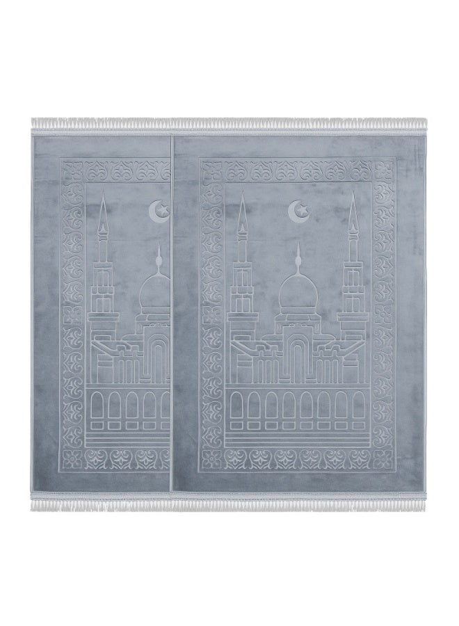 Fabienne Pack of 2 Anti-Slip Islamic Prayer Mats 80x120 cm Premium Comfort & Quality Couple Prayer Rug Set Grey - Image 1