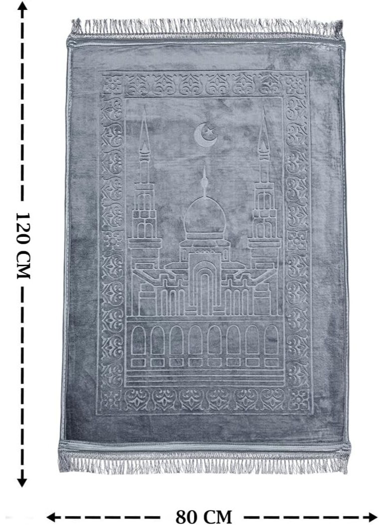 Fabienne Pack of 2 Anti-Slip Islamic Prayer Mats 80x120 cm Premium Comfort & Quality Couple Prayer Rug Set Grey - Image 4