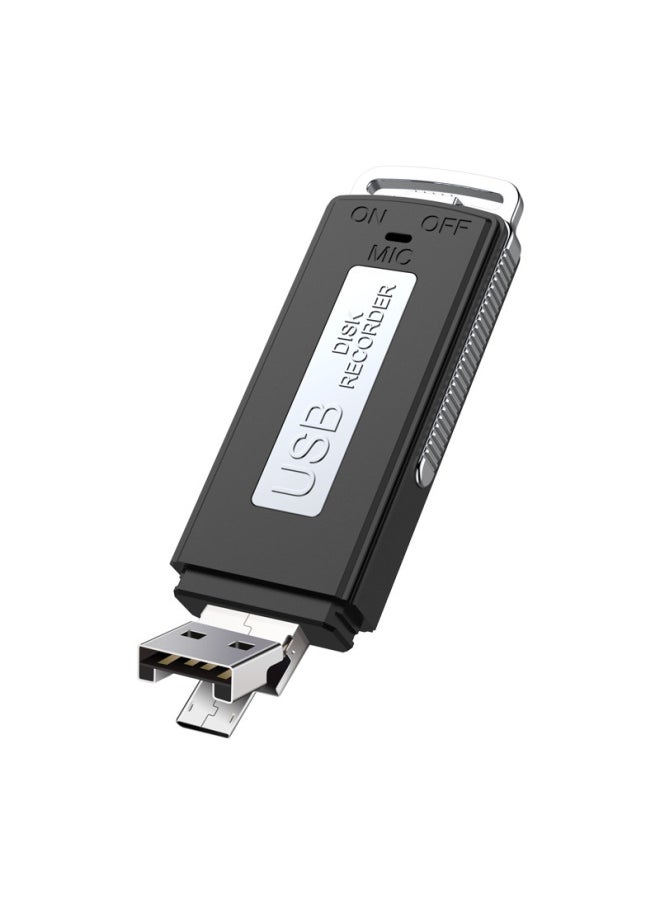 Generic Running Volume Usb Recording Pen Usb Recording Pen One-key Recording Power-off Save In-line Usb Recording Pen-Color:Black Double Mouth-Capacity:64GB  - Image 1