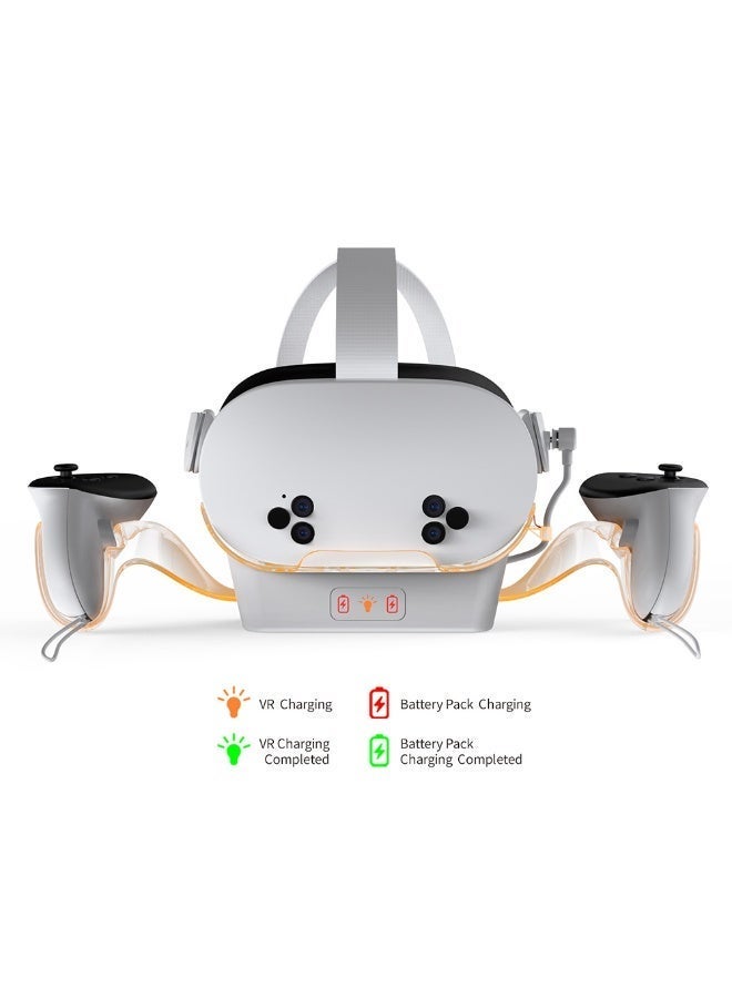 Meta كويست 3S 128GB أبيض و قاعدة شحن و حامل عرض لسماعة ميتا كويست، محطة شحن سريعة مع حالة LED لسماعة الرأس و وحدة التحكم - Image 3