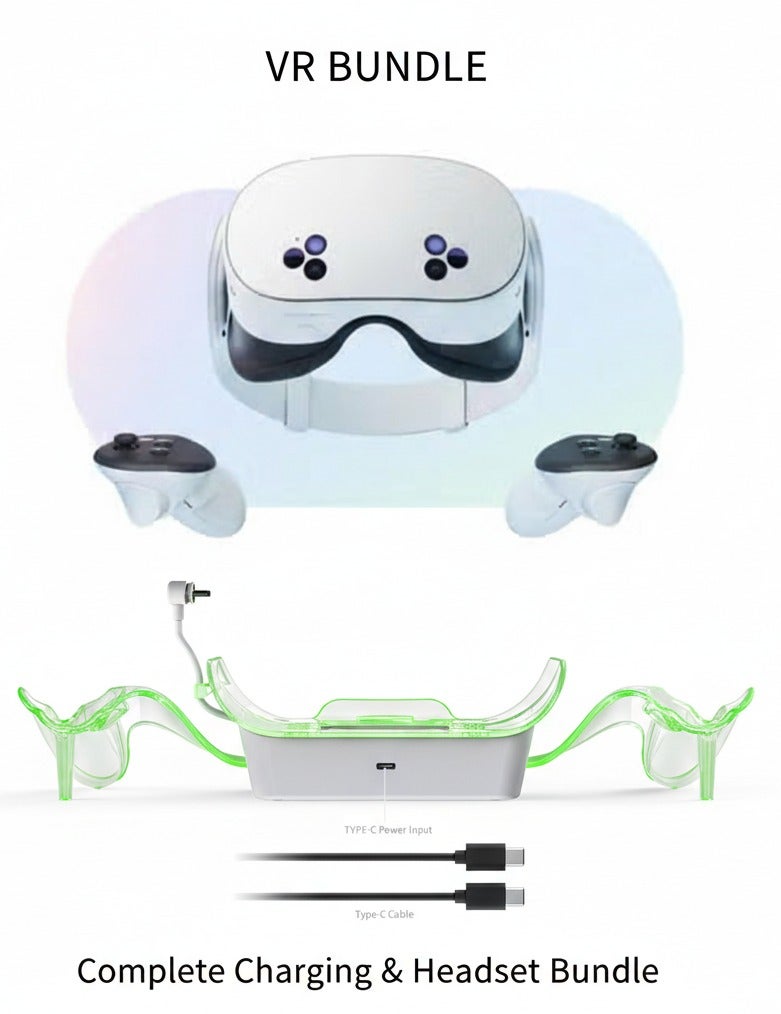 Meta كويست 3S 128GB أبيض و قاعدة شحن و حامل عرض لسماعة ميتا كويست، محطة شحن سريعة مع حالة LED لسماعة الرأس و وحدة التحكم - Image 1