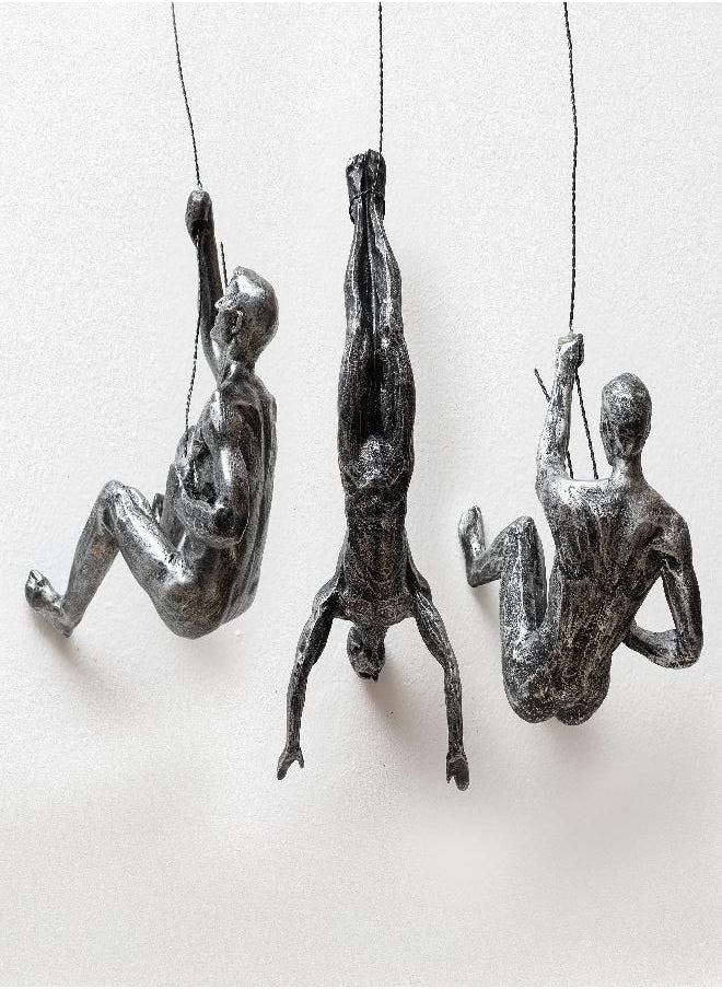 Gute - Set of 3 Climbing Men Man Wall Art Decor Sculpture by Gute (Set of 3) - Perfect Home Decor Gift, Climbing Man Wall Art Sculpture Decoration Statue Figurine Home & Office Rock Climbing Unique Gifts - Image 1