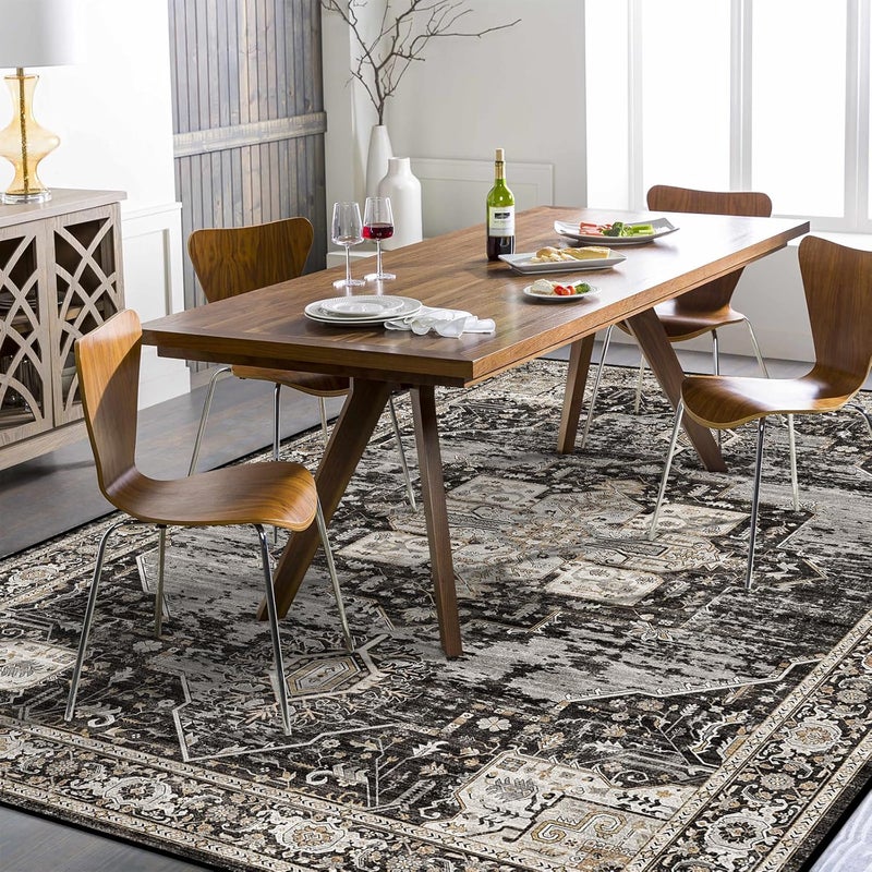 RUUGME Washable 5x7 Area Rugs - Large Rugs for Living Room Stain Resistant Carpet Vintage Rugs for Bedroom with Non Slip Backing Home Decor Floor Decoration Mat (5x7 Black) - Image 3