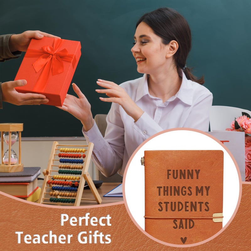 Afterprints Teacher Gifts â€“ â€œFunny Things My Students Saidâ€ Leather Notebook, Cute Teacher Appreciation Gifts for Women Men, Teachers Valentine Gifts, Birthday Presents, Engraved Refillable Journal - Image 2